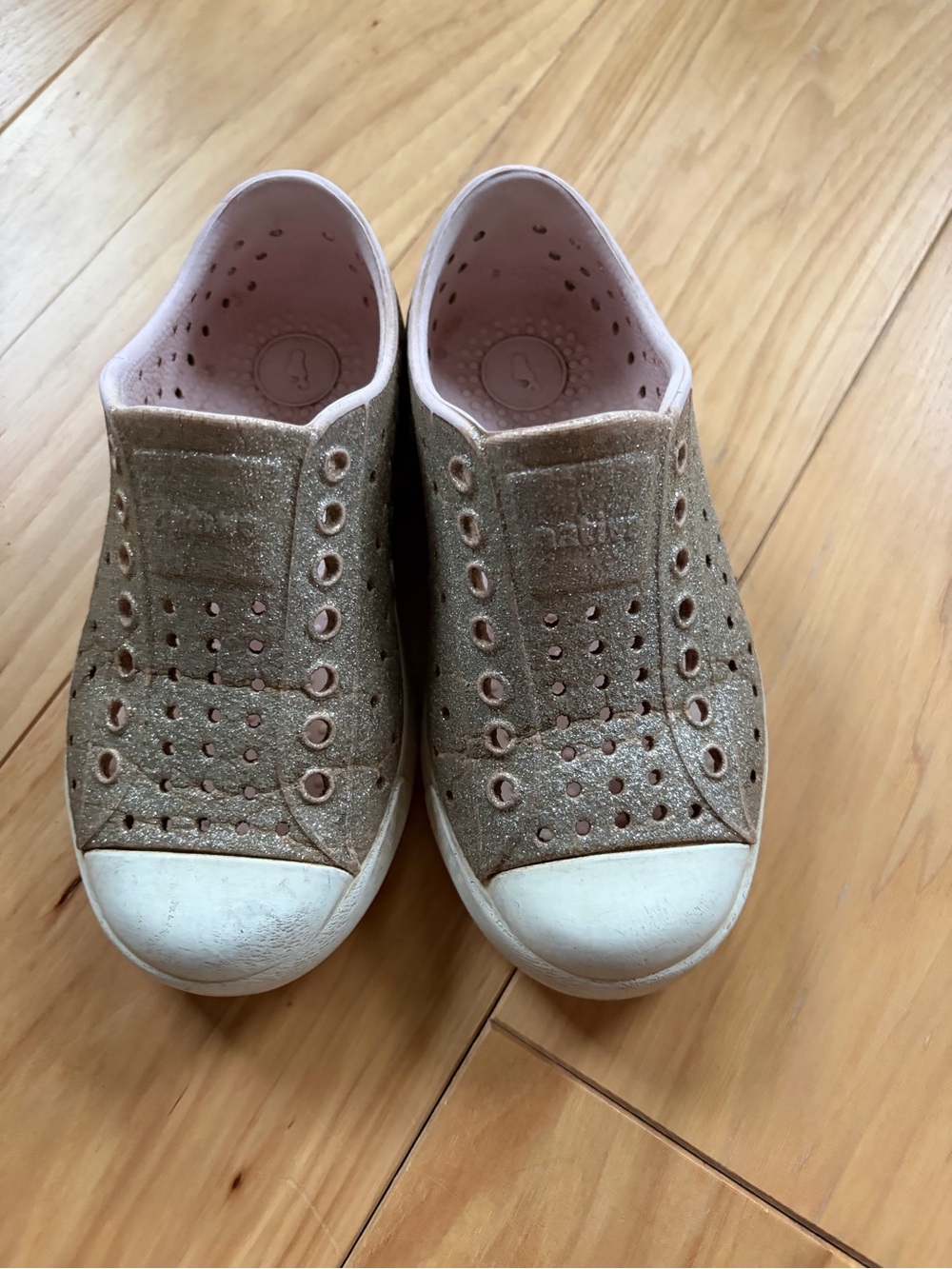 Native Shoes Kids Pink Gold Glitter Slip-On Sneakers